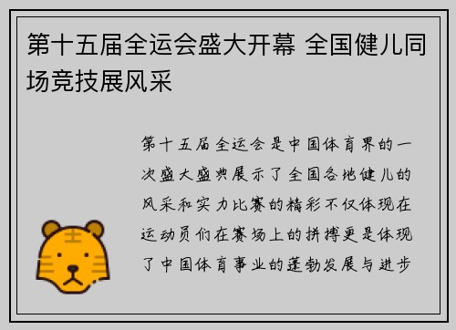 第十五届全运会盛大开幕 全国健儿同场竞技展风采